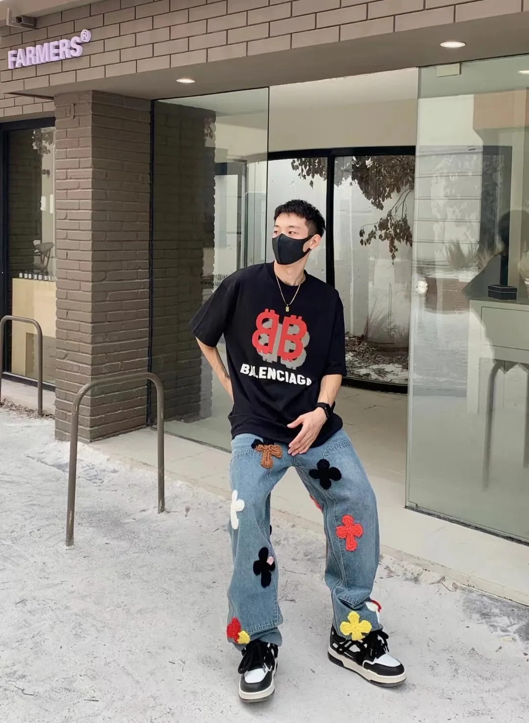 P80✨🔥 BALENCIAGA Paris lettering printed short-sleeved T-shirt, custom-woven and dyed 280g combed cotton heavyweight fabric, zero color difference in thread, perfect details, different from the current version on the market, welcome to compare, Same Style for men and women, must-sell in the picture above Color: White Black Size: 1 2 3 4